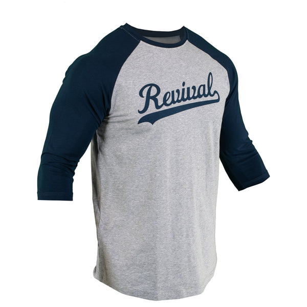 Titan Series 3/4 Sleeve Baseball Tee - Vintage Royal Blue and Heather Gray M